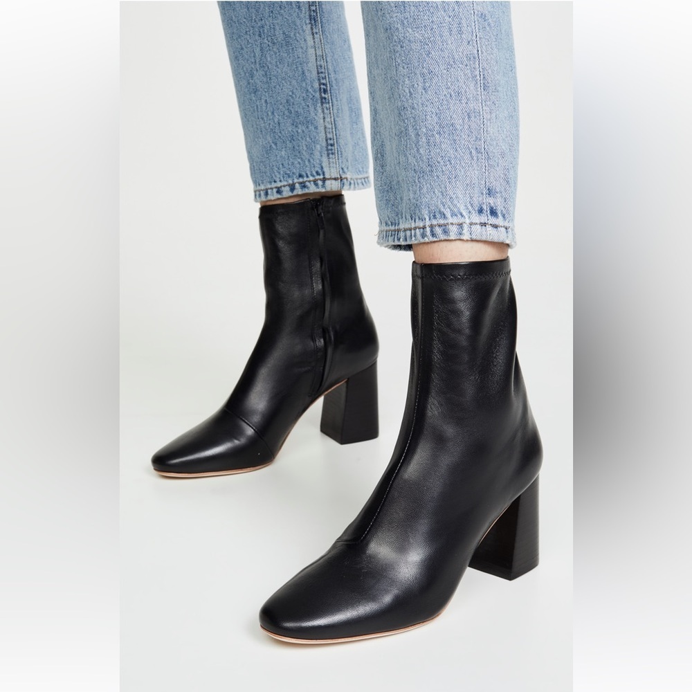 Loeffler Randall Black Leather Block Heel Ankle Boots